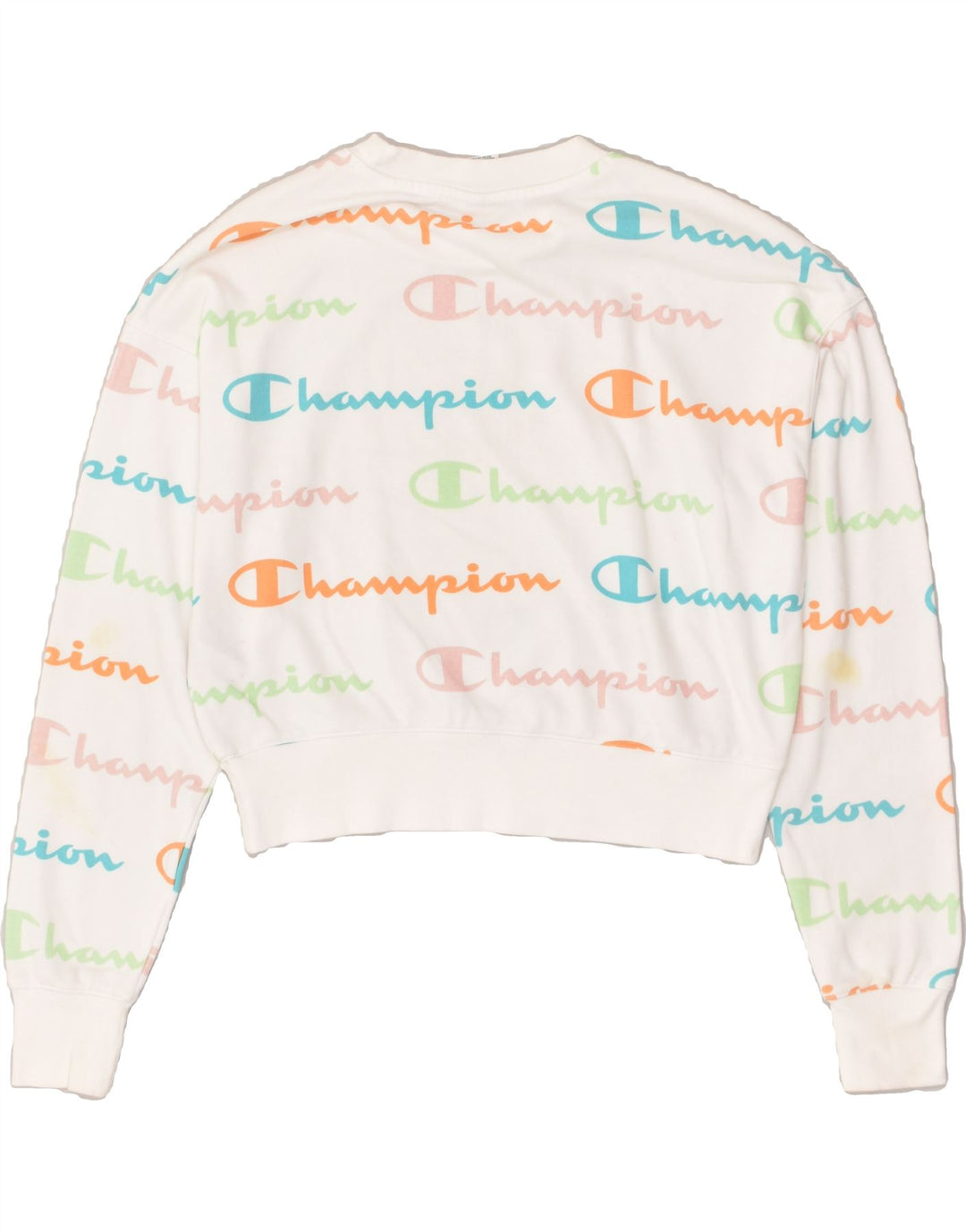 CHAMPION Womens Graphic Sweatshirt Jumper UK 14 Medium White Cotton | Vintage Champion | Thrift | Second-Hand Champion | Used Clothing | Messina Hembry 