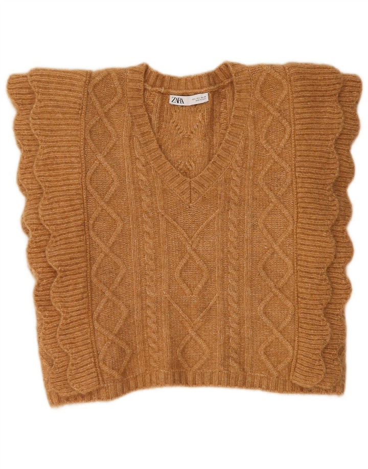 Zara Womens Crop Vest Tank Top UK 16 Large Brown Polyester