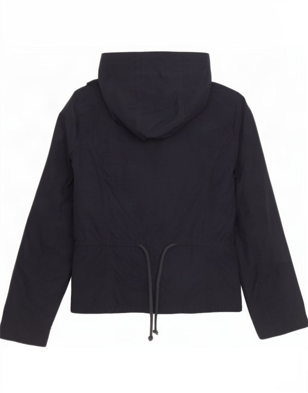 Hollister Dame Hooded Bomber Jacket UK 14 Large Navy Blue Bomuld