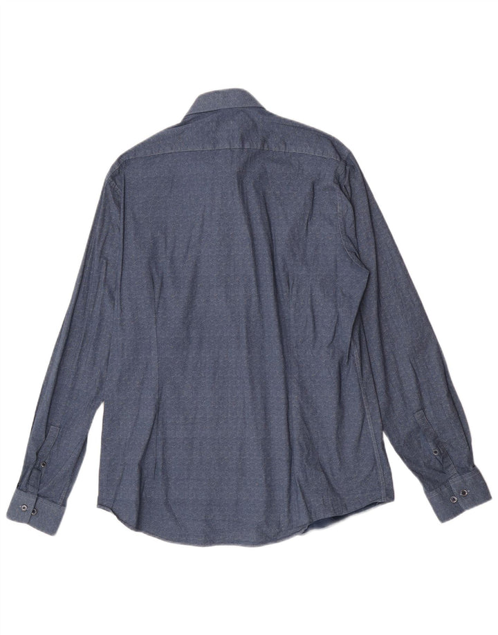 Calvin Klein Herre abstrakt mønster Slim Fit skjorte størrelse 43 17 XL Navy Blue