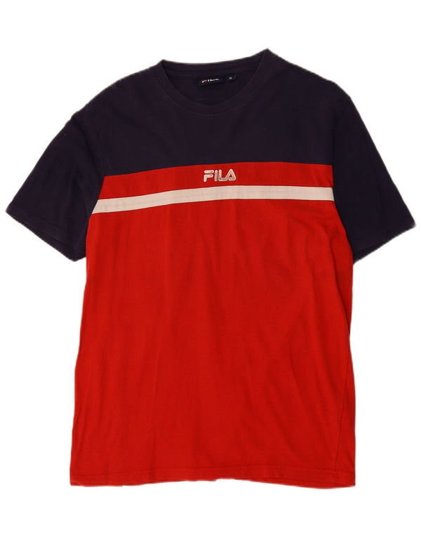 Fila Herre grafisk T-shirt Top Medium Rød Colourblock Bomuld