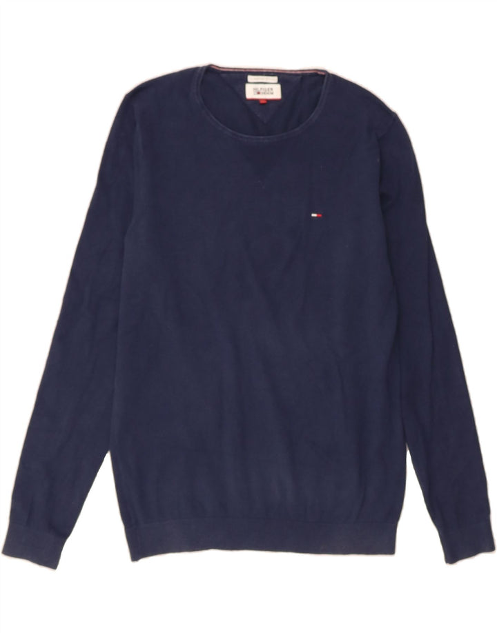 TOMMY HILFIGER Mens Boat Neck Jumper Sweater Medium Navy Blue Cotton Vintage Tommy Hilfiger and Second-Hand Tommy Hilfiger from Messina Hembry 