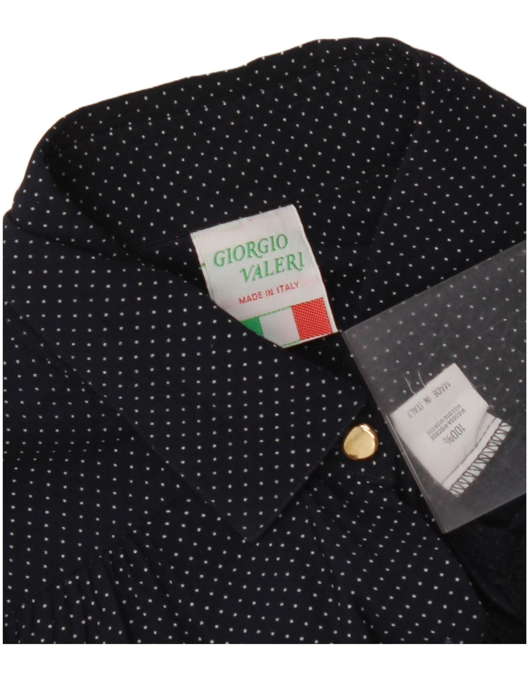 VINTAGE skjortebluse til kvinder UK 16 Stor marineblå plettet viskose