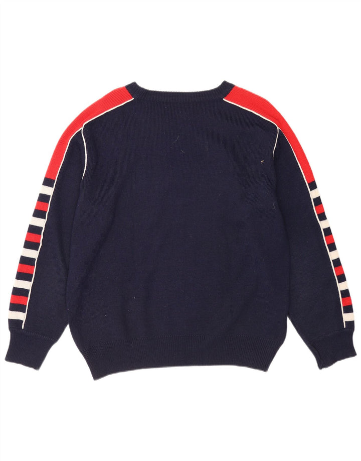 VINTAGE Dame Boat Neck Jumper Sweater UK 18 XL Navy Blue Colourblock