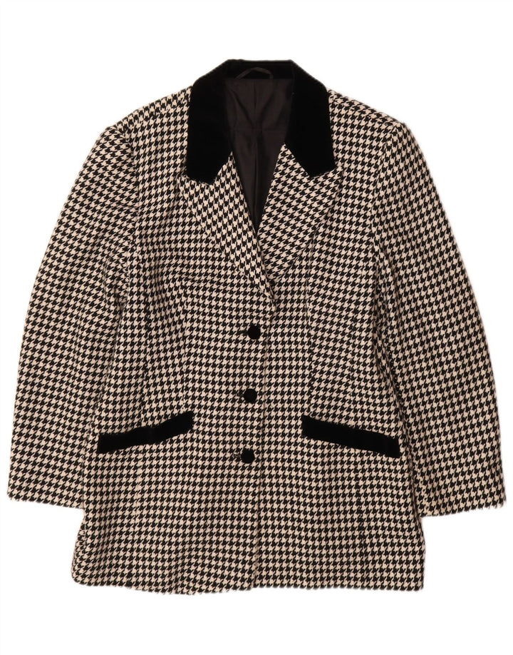 Vintage 3-knaps blazerjakke til kvinder EU 44 XL Sort Houndstooth