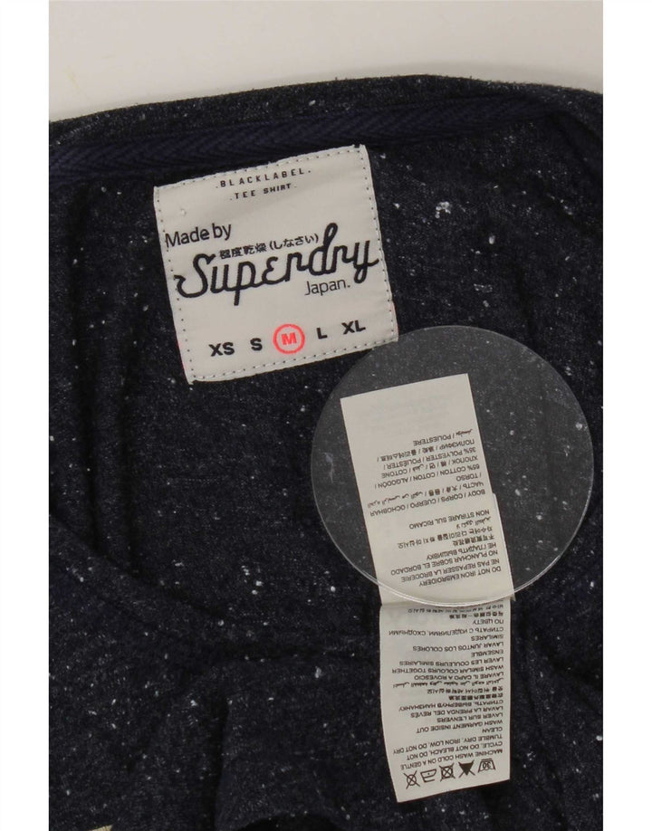 Superdry grafisk top til kvinder, langærmet UK 14 Medium Navy Blue Flecked