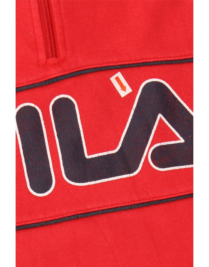 Fila Herre Grafisk Zip Neck Sweatshirt Jumper 2XL Rød Bomuld