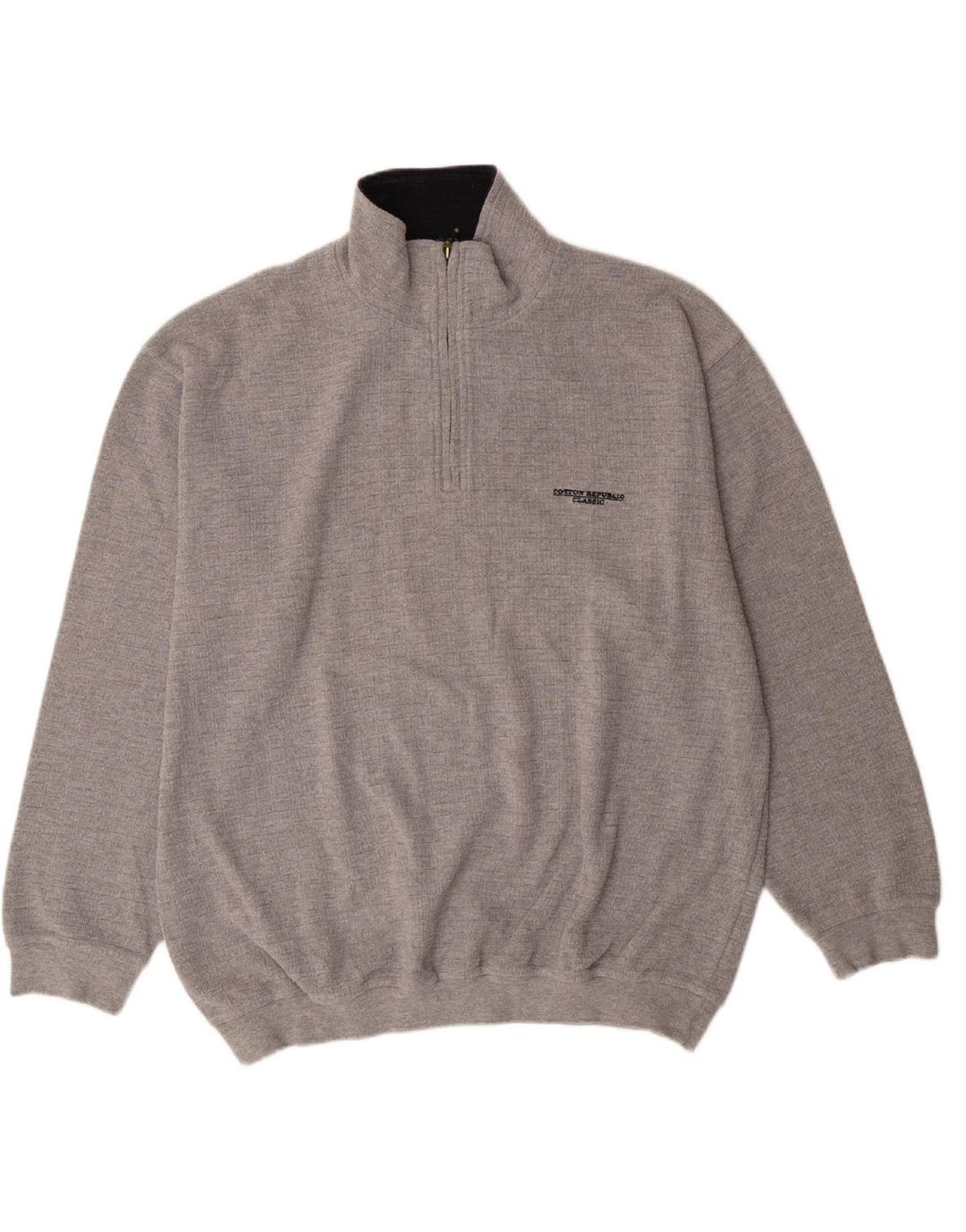 COTTON REPUBLIC Mens Zip Neck Jumper Sweater Large Grey Cotton