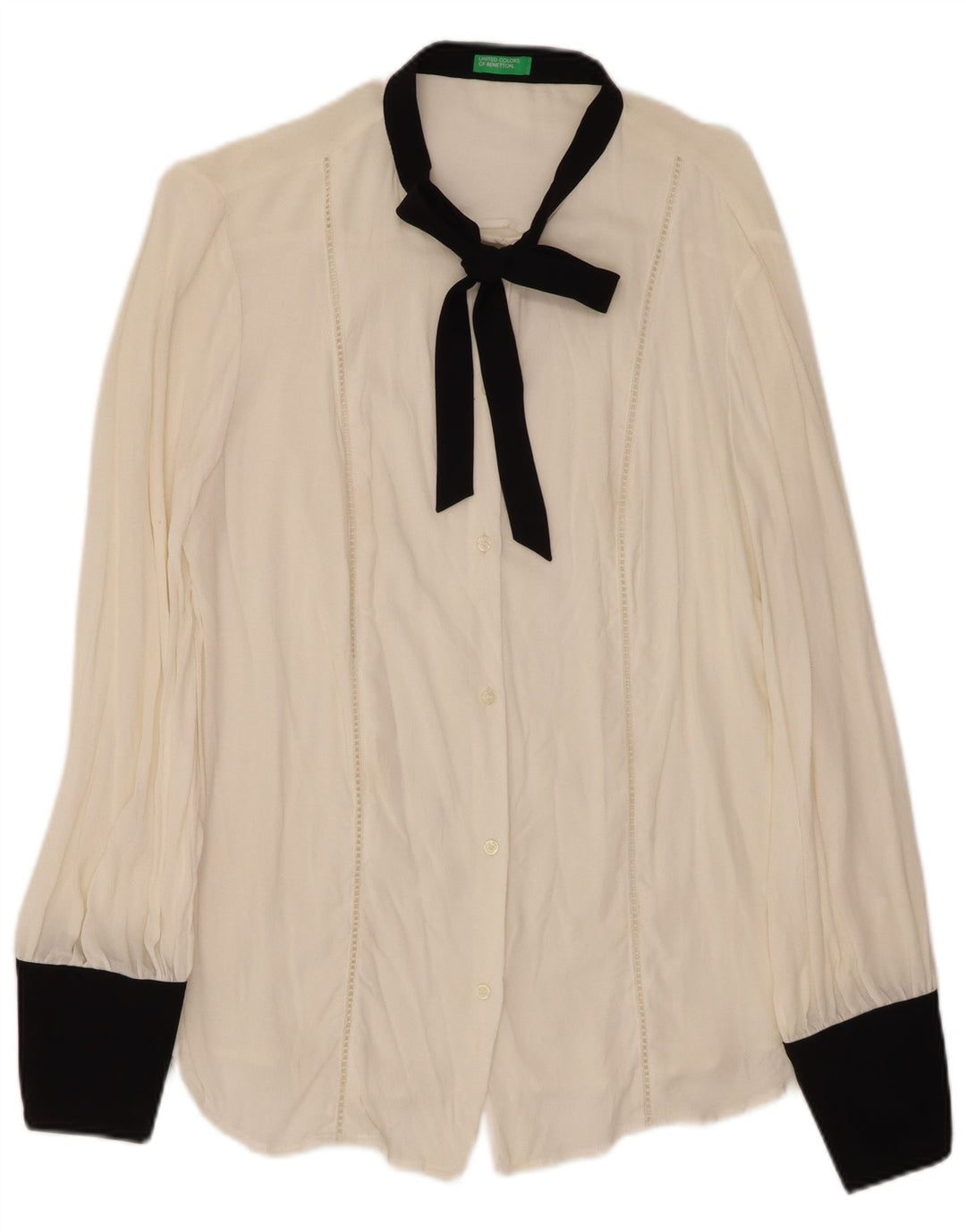 BENETTON Bluse med sløjfeskjorte til kvinder UK 16 Stor hvid Colourblock Viscose