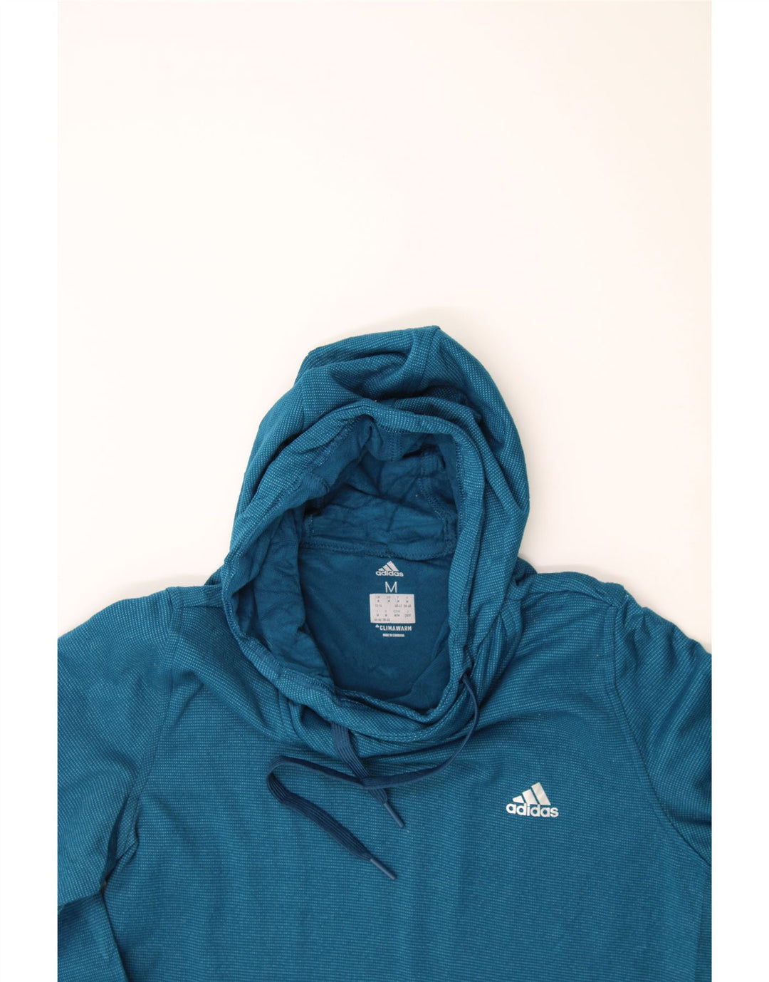 ADIDAS Womens Climawarm Hoodie Jumper UK 12/14 Medium Blue Polyester Vintage Adidas and Second-Hand Adidas from Messina Hembry 