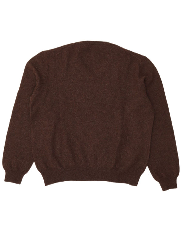 Polo Ralph Lauren Mens V-Neck Jumper Sweater Large Brown Merino Wool