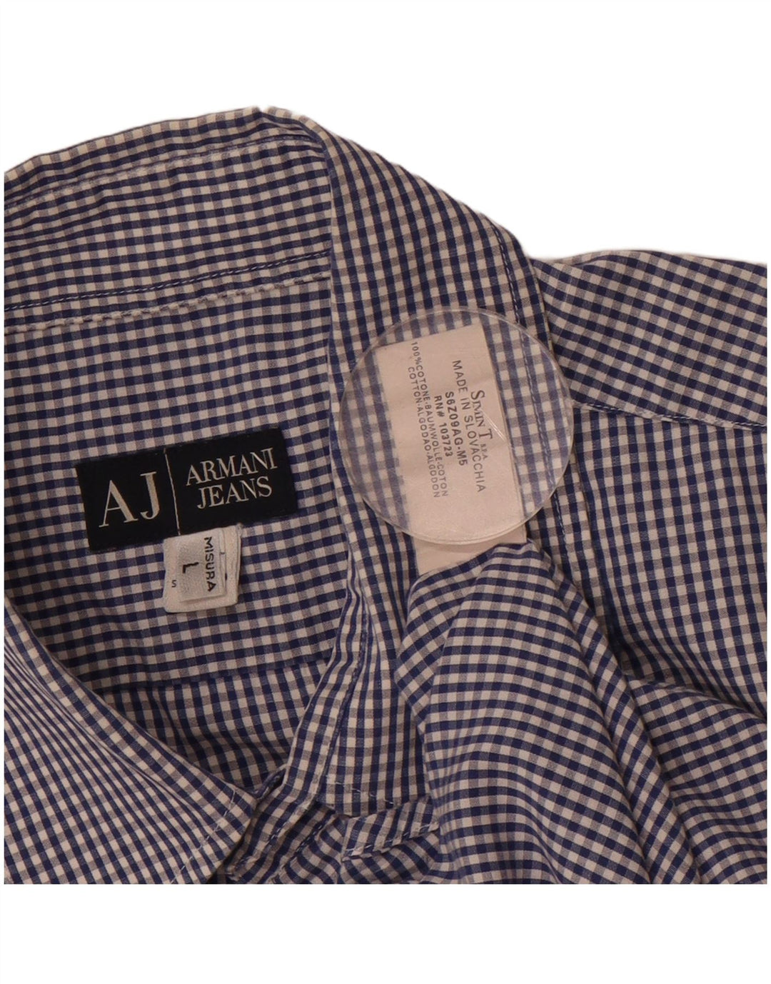 ARMANI Mens Short Sleeve Shirt Large Blue Gingham Cotton