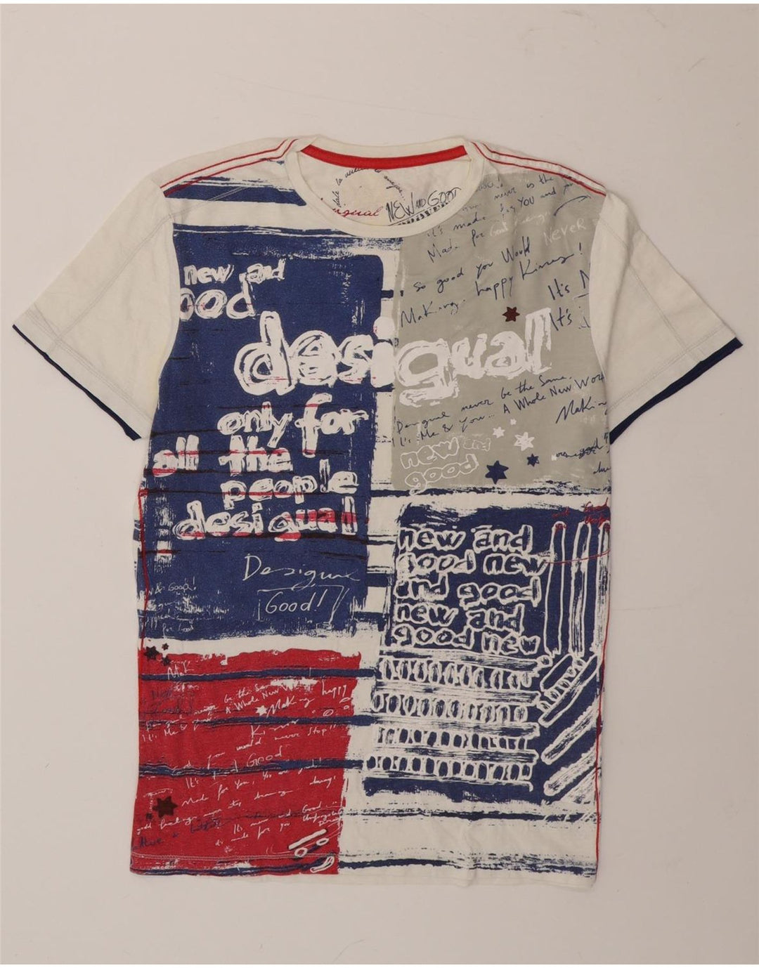 Desigual Herre grafisk T-shirt Top Lille hvid Colourblock Bomuld