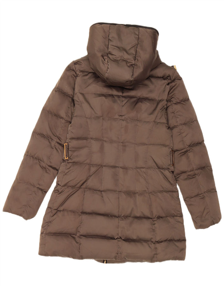 Zara Dame Hætte Polstret Frakke UK 12 Medium Brun Polyester