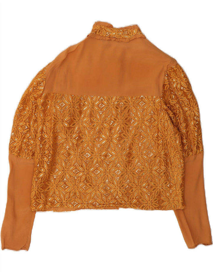 VINTAGE Womens Ruffle Front Shirt Blouse UK 14 Medium Brown Floral Vintage Vintage and Second-Hand Vintage from Messina Hembry 