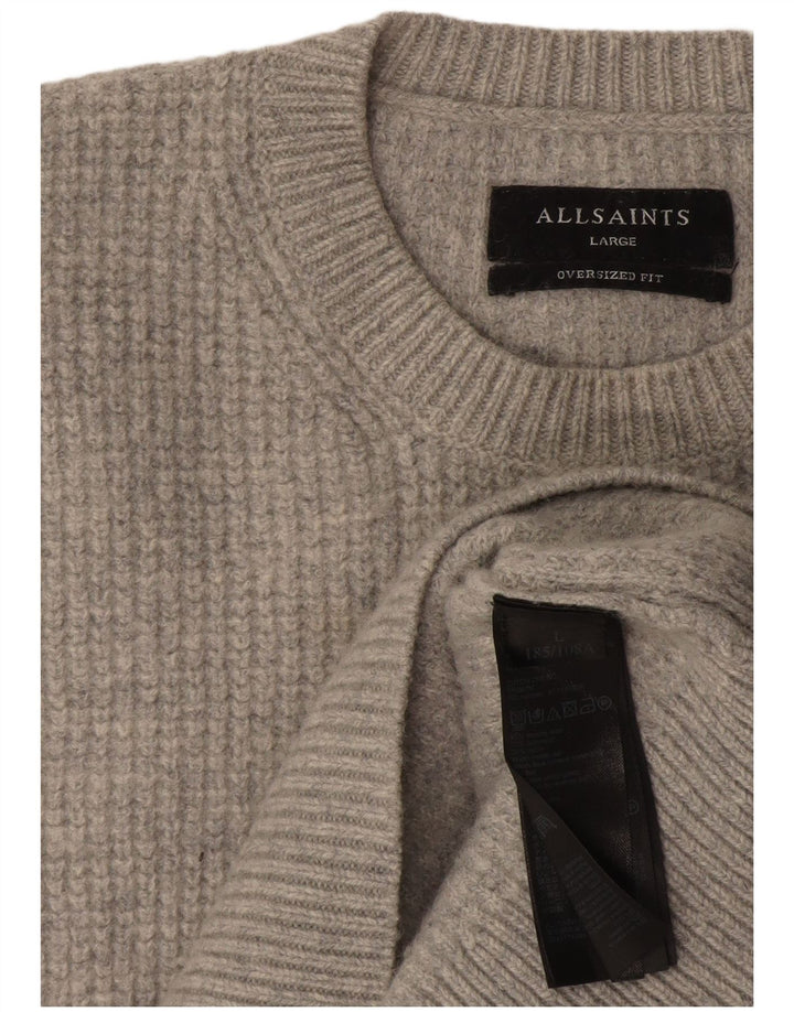 All Saints Dame Oversized Crew Neck Jumper Sweater UK 16 Large Grey Wool