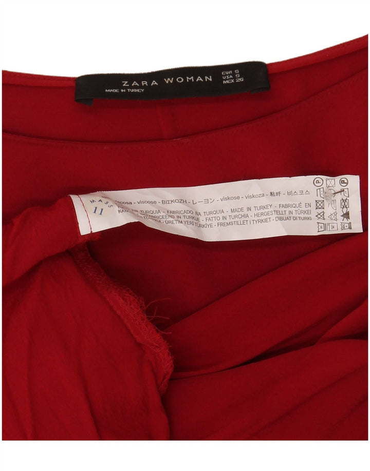 Zara Dame 3/4 ærmet oversize bluse Top UK 10 Lille rød viskose
