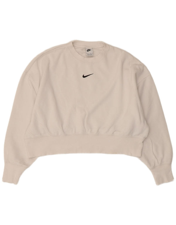 Nike Womens Crop Oversized Sweatshirt Jumper UK 6 XS Hvid Bomuld