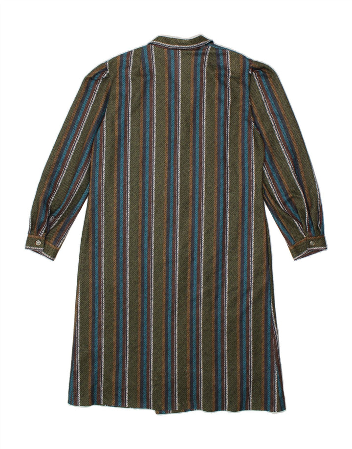 VINTAGE Womens Pullover Shirt Dress IT 46 Large Khaki Striped Polyester Vintage Vintage and Second-Hand Vintage from Messina Hembry 