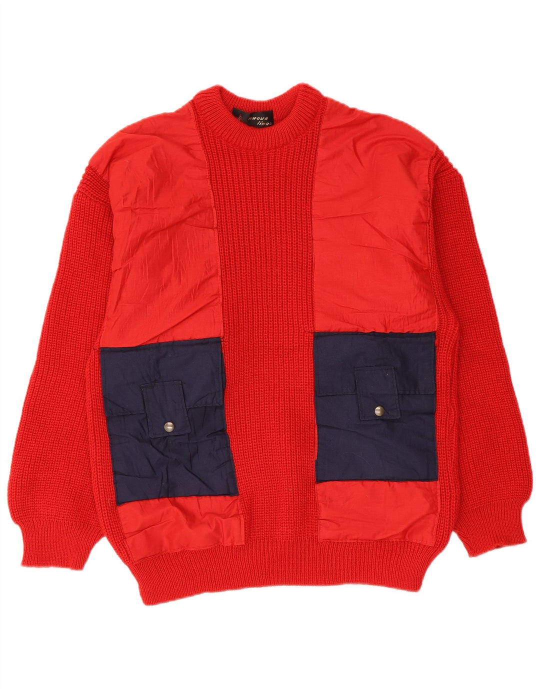 Vintage sweater med rund hals til mænd Medium rød farveblok