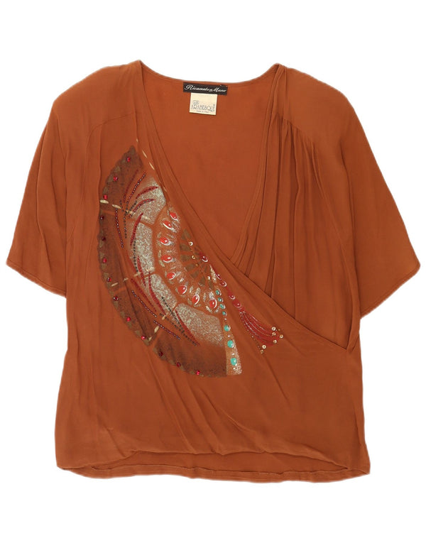 Ricamo A Mano Damebluse Top IT 48 XL Brun Acetat