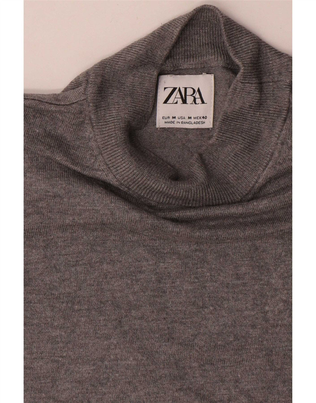 Zara Herre Kortærmet Turtle Neck Jumper Sweater Medium Grå Viscose
