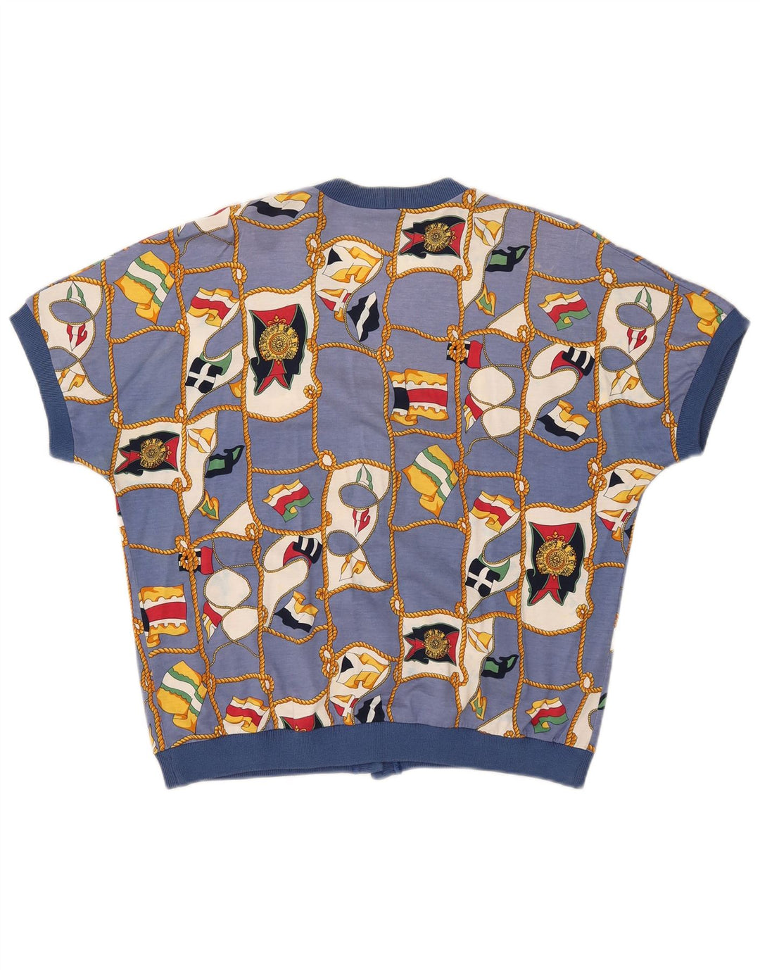 Ennedi kvinders abstrakt mønster kortærmet cardigan top IT 46 stor blå