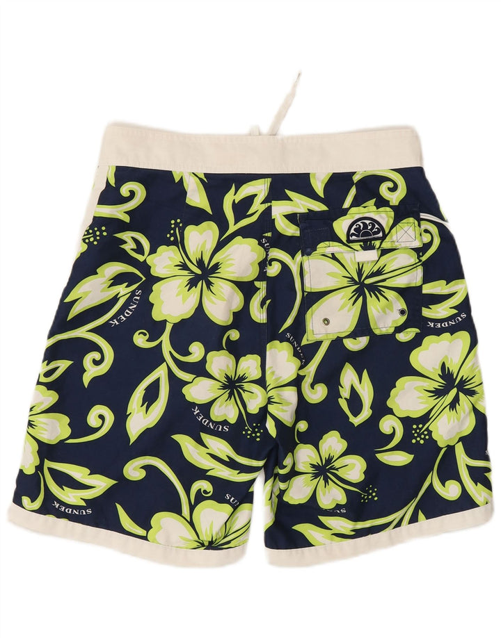 Sundek Herre grafiske svømmeshorts Medium Navy Blue Floral Polyester