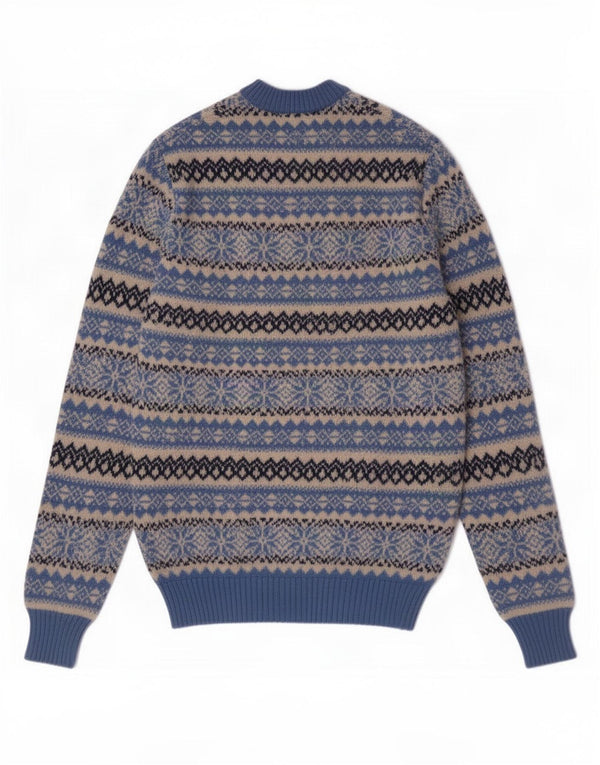 Geiger Mens Crew Neck Jumper Sweater IT 50 Medium Blue Fair Isle