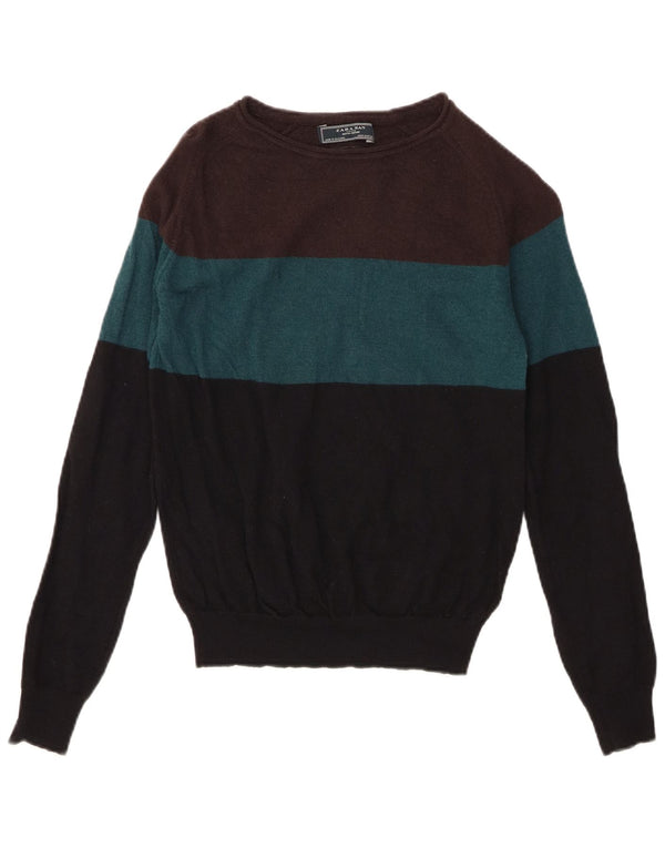 Zara Herre Boat Neck Jumper Sweater Medium Multicolored Colourblock Uld