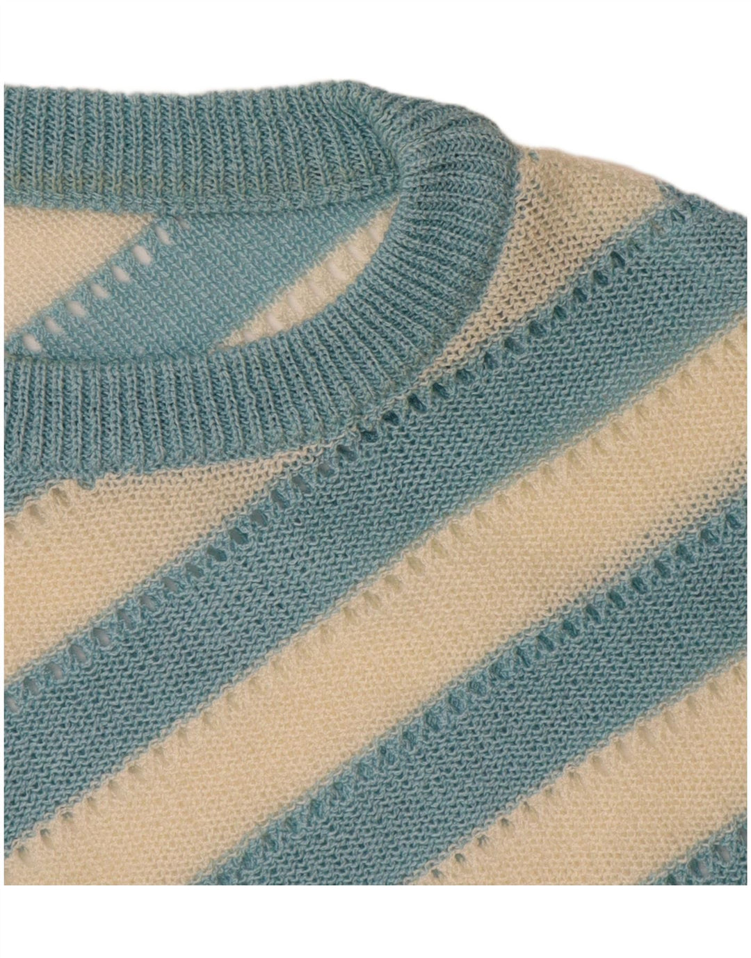 VINTAGE Dame sweater med rund hals DK 14 Stor blå stribet