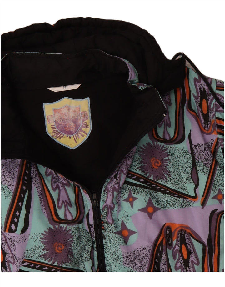 VINTAGE Herre abstrakt mønster vindjakke UK 38 Medium Turkis