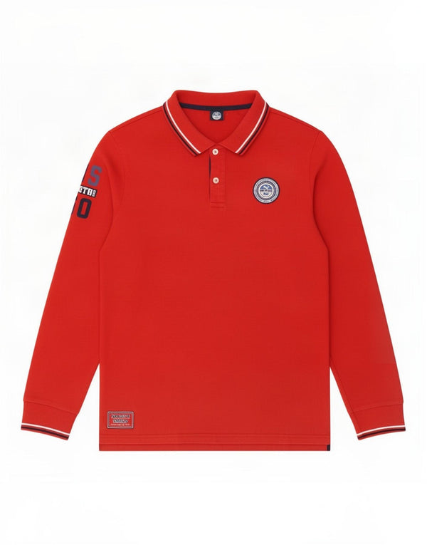 North Sails Herre Grafisk Langærmet Polo Shirt XL Rød Bomuld