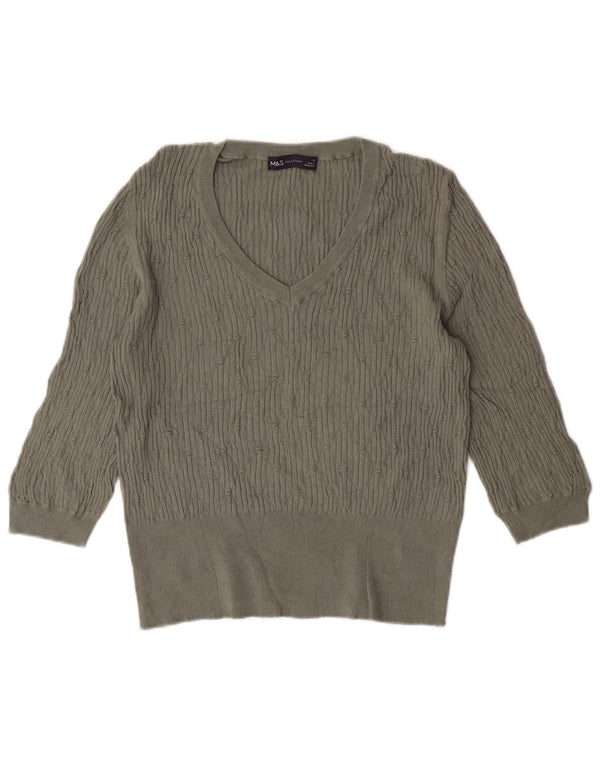 MARKS & SPENCER Dame 3/4-ærmet V-hals sweater UK 16 Large Green