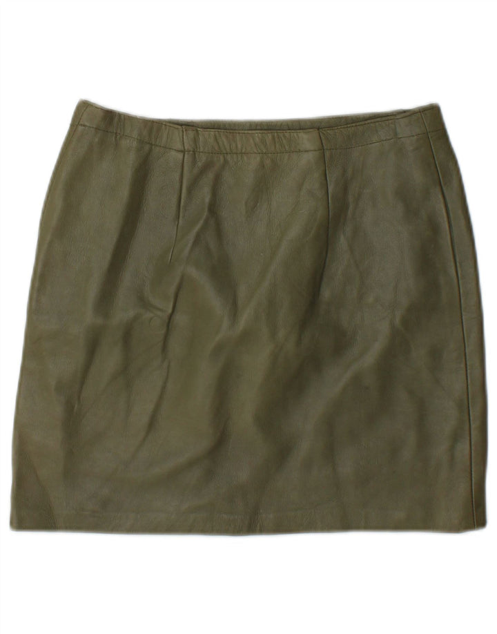 Vintage Kvinders Grafisk Mini Lædernederdel W26 Small Khaki