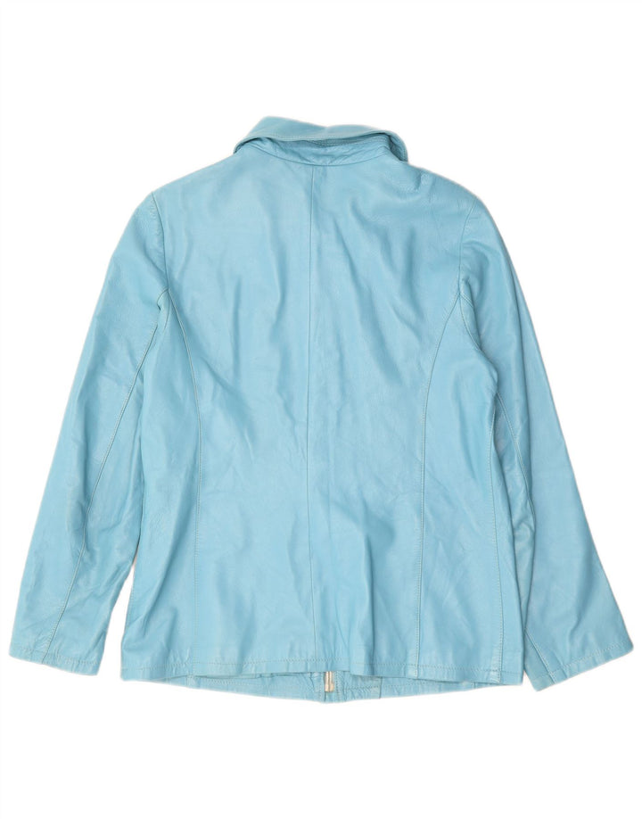 VINTAGE Dame Læderjakke UK 14 Medium Blue Læder