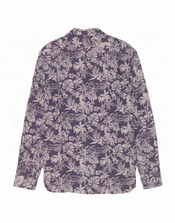 Ted Baker Herre Modern Fit Skjorte Størrelse 16 1/2 Large Marineblå Blomsterbomuld