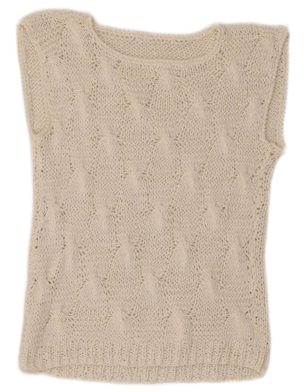 Vintage Dame Crop Vest Tank Top UK 4 XS Hvid