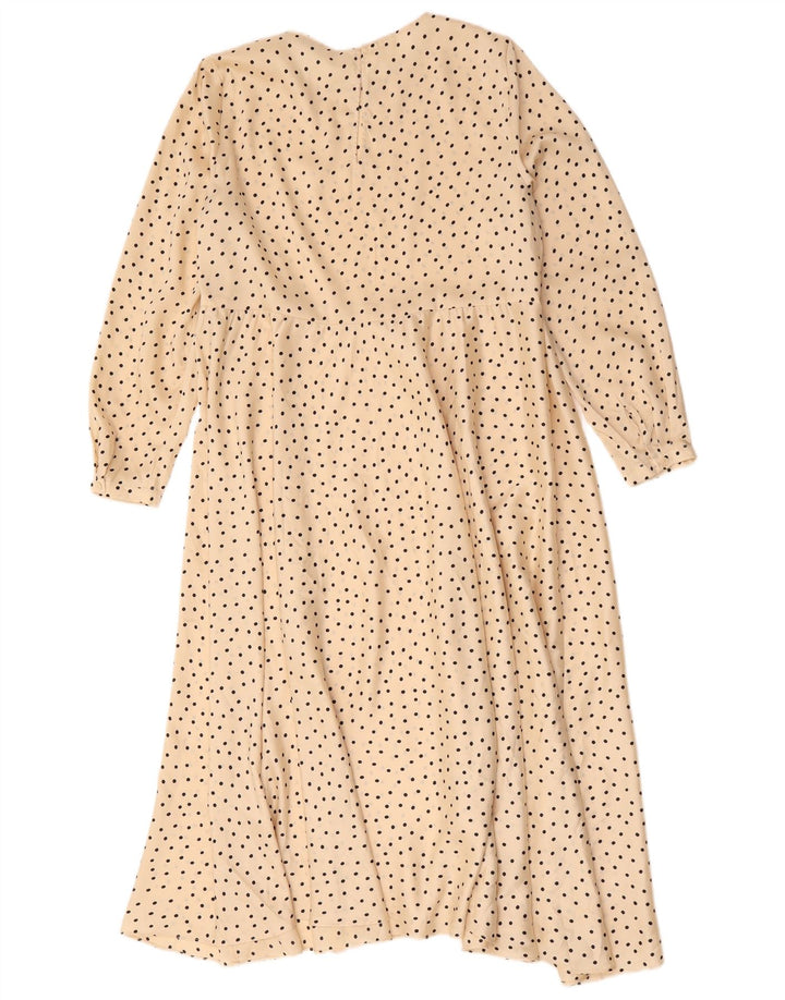 Zara Dame Langærmet Maxi Kjole UK 14 Medium Beige Polka Dot Polyester