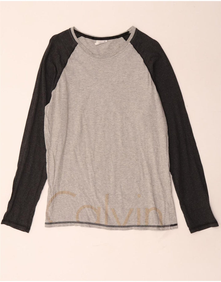 Calvin Klein Herre grafisk top Langærmet mellemgrå Colourblock Bomuld