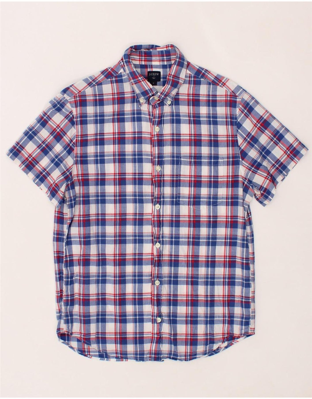 J. CREW Mens Short Sleeve Shirt Medium Blue Check Cotton Vintage J. Crew and Second-Hand J. Crew from Messina Hembry 
