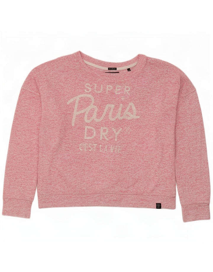Superdry Graphic Sweatshirt Jumper UK 14 Medium Pink Flecked