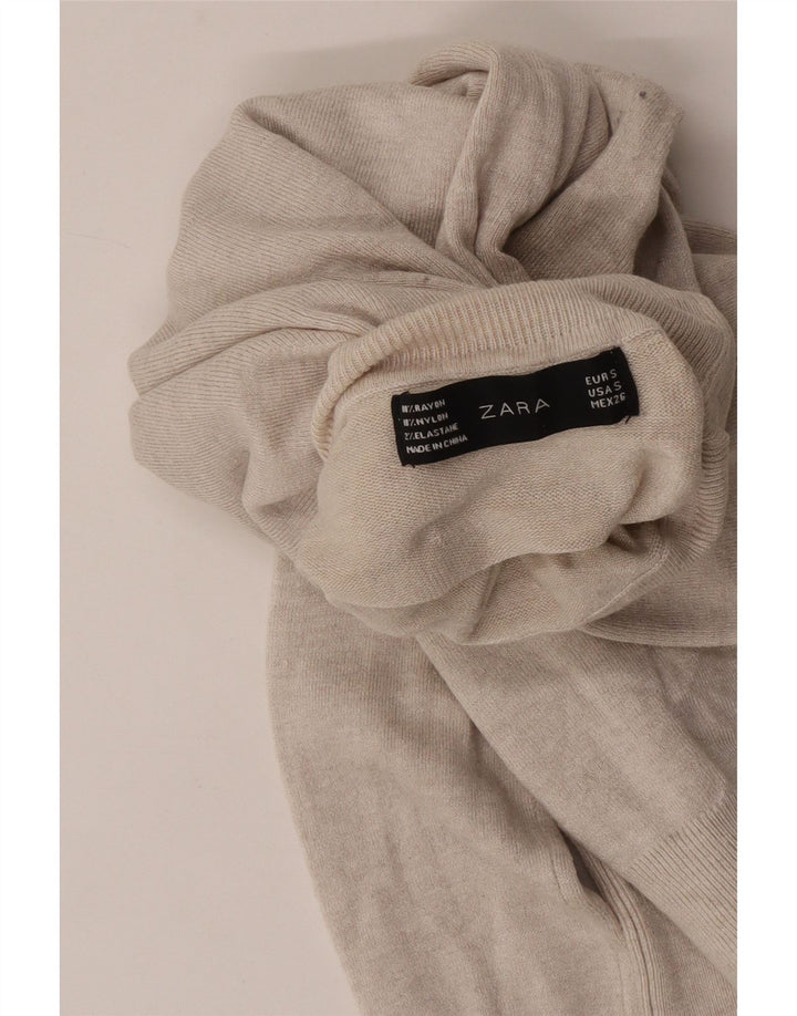 Zara Dame Roll Neck Jumper Sweater UK 10 Small Beige Rayon