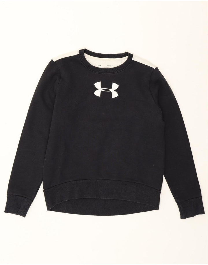 UNDER ARMOUR Dame Sweatshirt Jumper UK 10 Small Black Colourblock