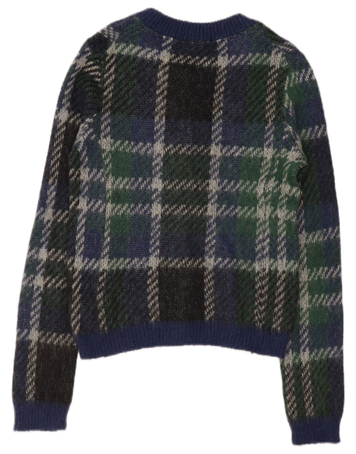 Stefano Mortari Dame Cardigan Sweater UK 14 Medium Navy Blue Plaid