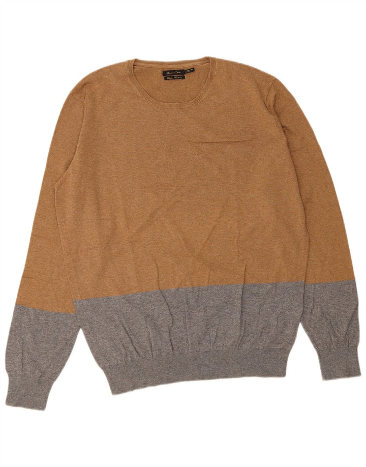 Massimo Dutti Herre trøjetrøje med rund hals Medium Brun Colourblock Bomuld