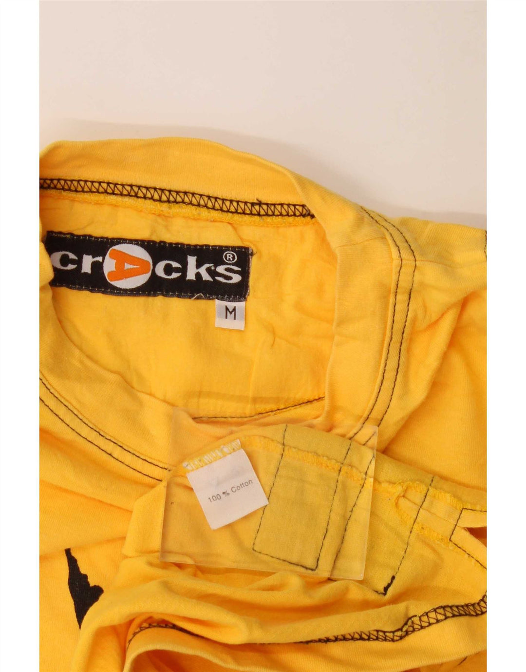 Vintage Herre grafisk Top Langærmet Medium Gul Colourblock Bomuld