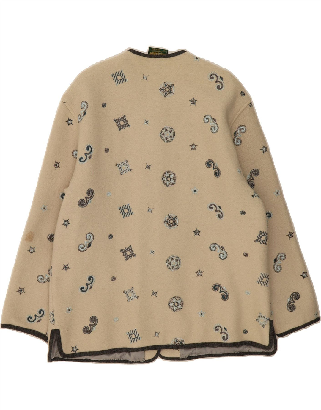 GEIGER Womens Abstract Pattern Jacket EU 42 Large Beige Wool Vintage Geiger and Second-Hand Geiger from Messina Hembry 