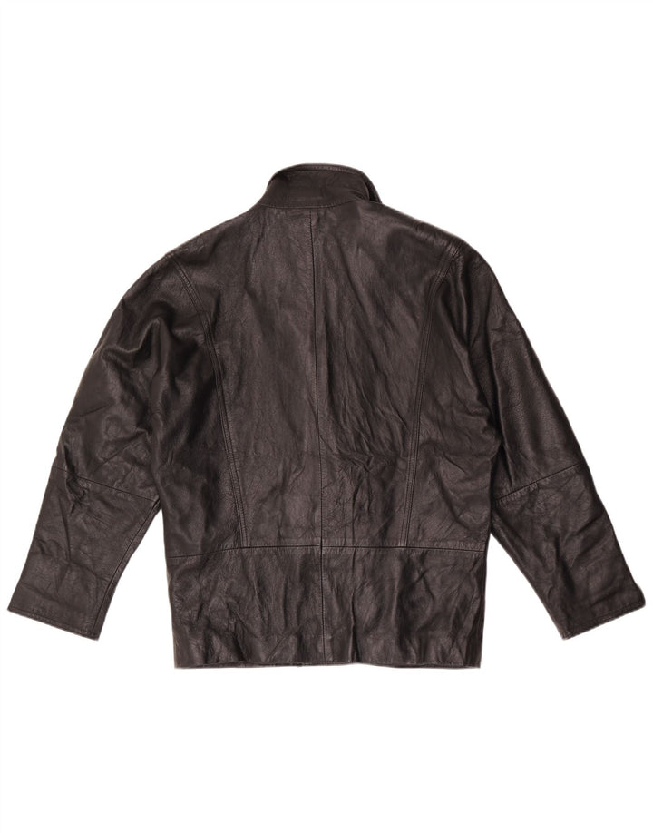 Vintage Dame Double Breasted Læder Blazer Jacket UK 16 Large Black