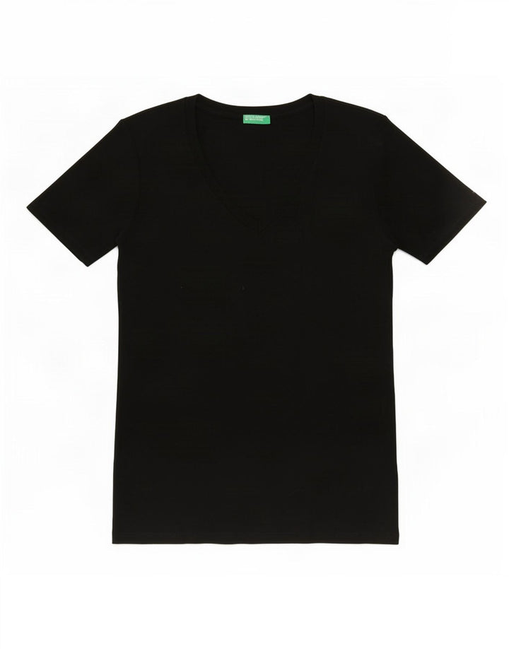 Benetton Dame T-Shirt Top UK 10 Lille Sort